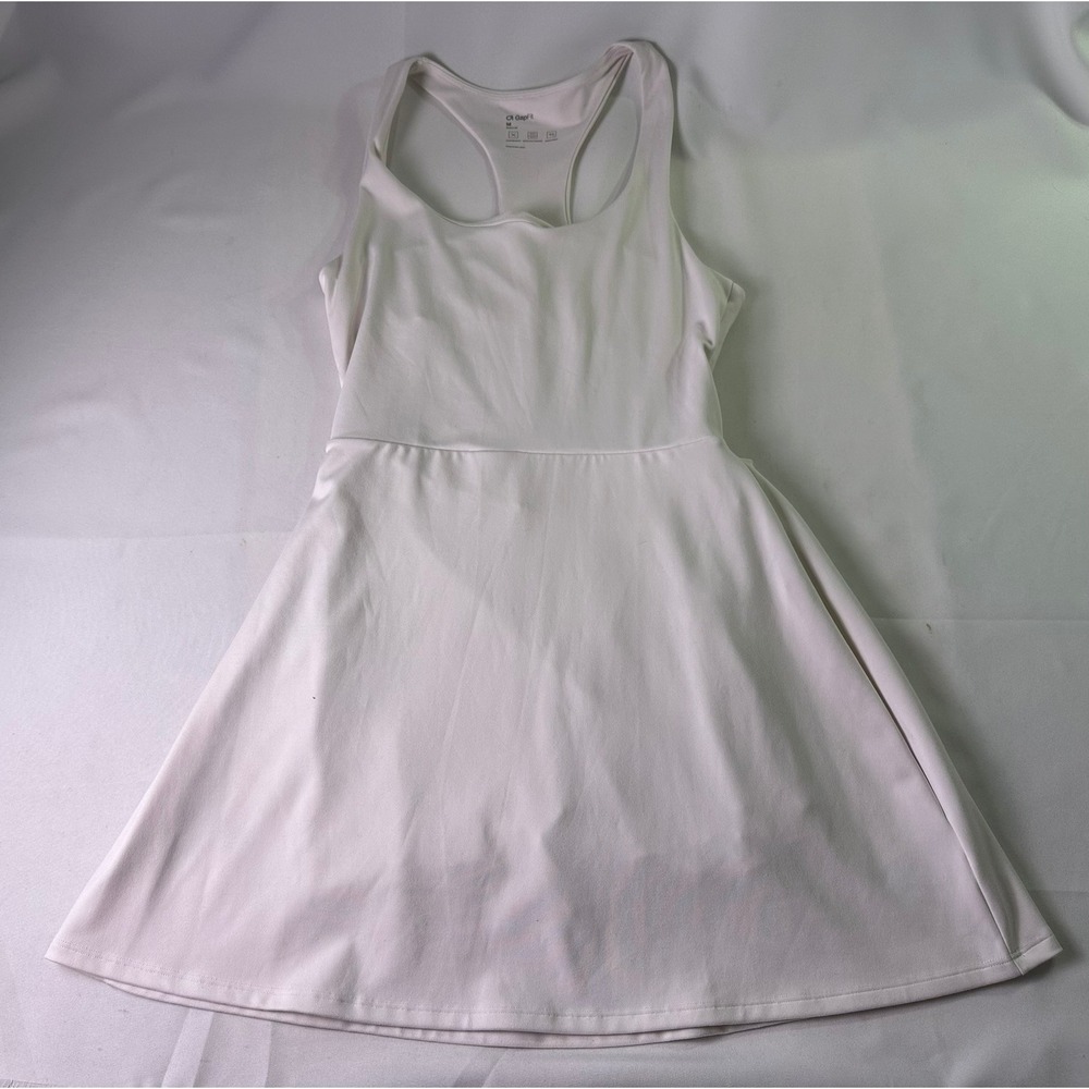 GapFit White Active Tank Dress Womens Medium M Cutout Back Racerback Tennis Golf